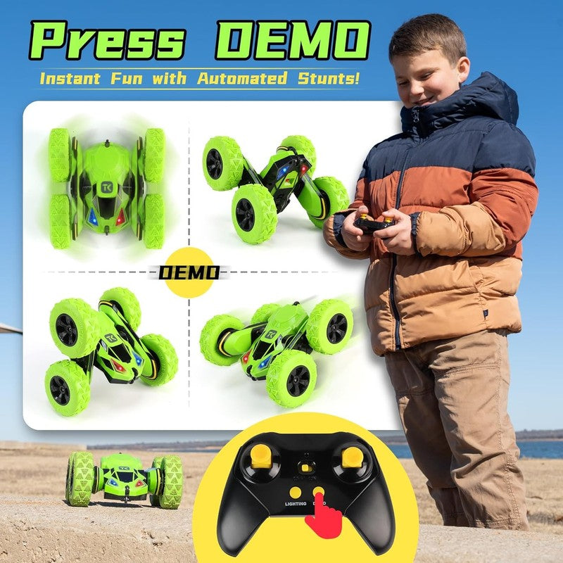 Green RC Stunt Car   Double Sided 360° Flips & Rotations Remote Control Toy5