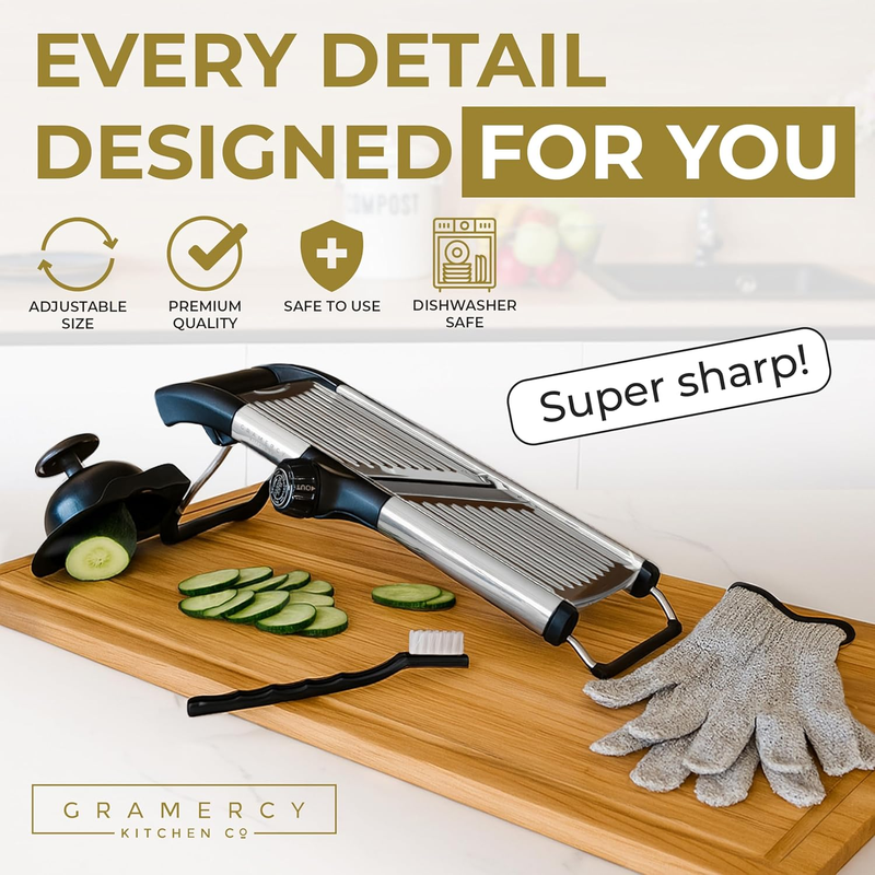 Gramercy Adjustable Mandoline Slicer w/ Cut Resistant Gloves Stainless Steel1