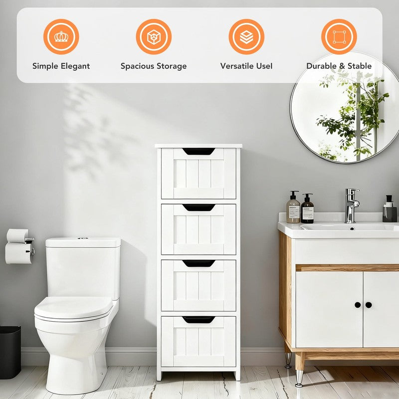 Floor Bathroom Storage Cabinet with 4 Drawers Freestanding Organizer White1