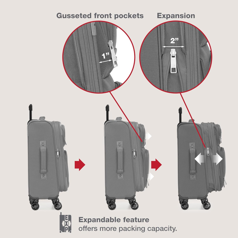 Lightweight Softside Carry On Suitcase 4 Wheel Spinner Luggage Light Gray2