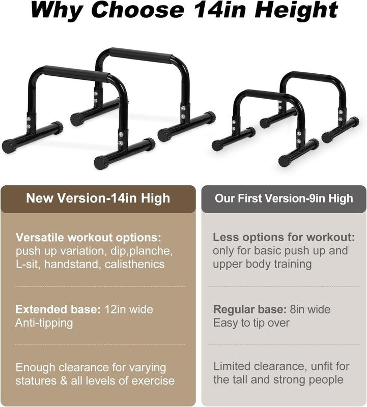 14" Push Up Parallettes & Dip Bars Heavy Duty Foam Handle Calisthenics L Sit2
