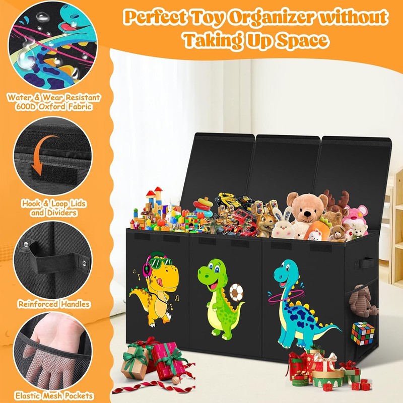 Extra Large Toy Box Collapsible Kids Storage Dinosaur Bin Chest Black1