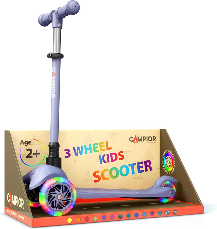 Kids 3 Wheel Scooter Lean to Steer LED Wheels Adjustable Handlebar Gray0