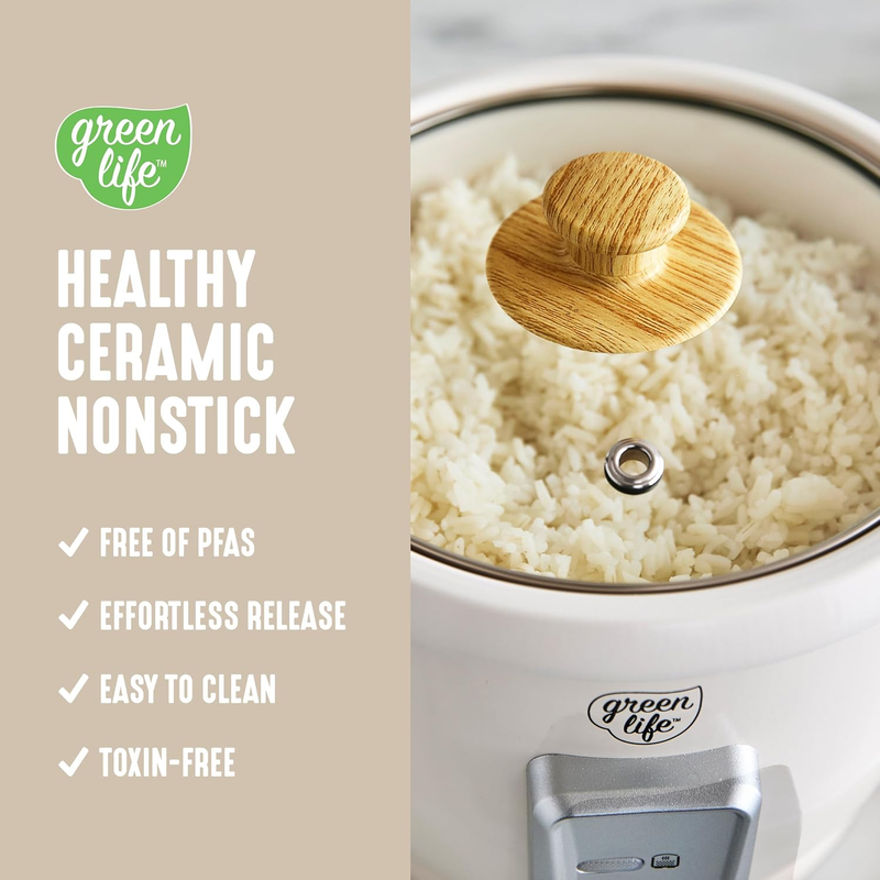 Rice Cooker with Removable Pfas Free Ceramic Nonstick Pot, 3 Cups Uncooked/6 Cup2