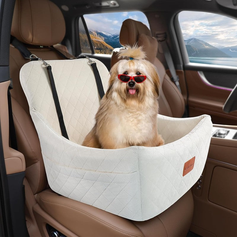 Dog Car Seat for Medium Dogs up to 35lbs Memory Foam Washable Anti Slip Beige2