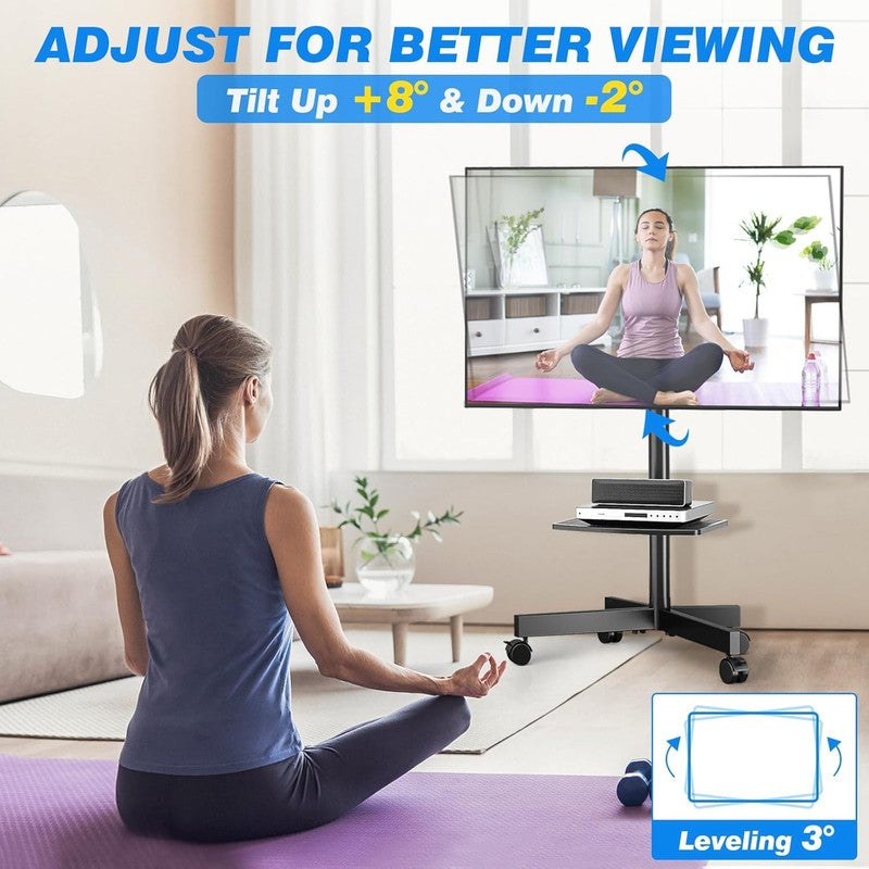 Rolling TV Stand with Shelf for 23–60" TVs, Height Adjustable Mobile Cart3