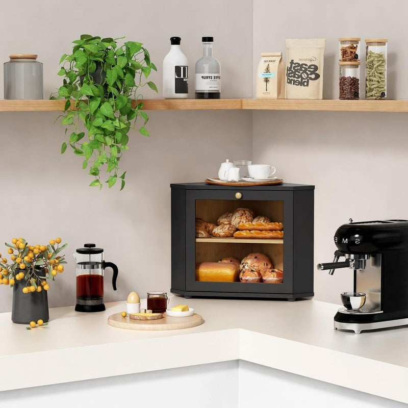 Black Corner Bread Box 2-Layer Under-Cabinet Bread Storage Container1