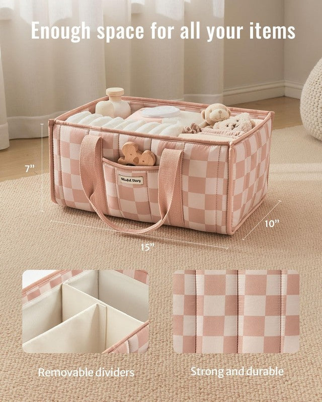 Checkered Diaper Caddy Organizer Nursery Storage Basket Pink Baby2