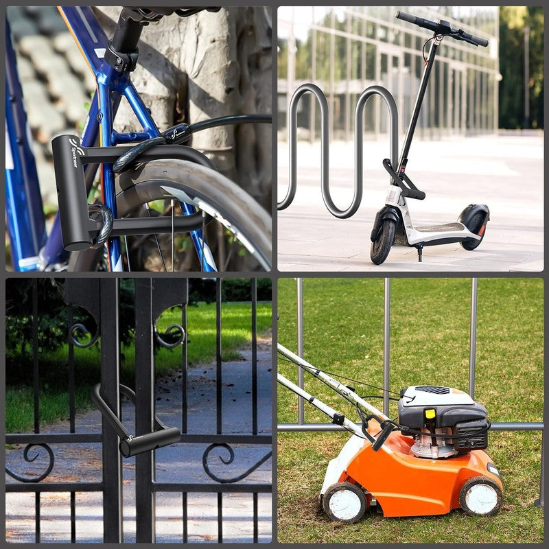 Heavy Duty Bike U Lock 17mm Shackle + 5ft Cable & Mount Bracket Anti-Theft Key5