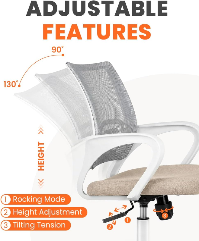 Mesh Office Desk Chair Ergonomic Mid Back Lumbar Support Adjustable Beige3