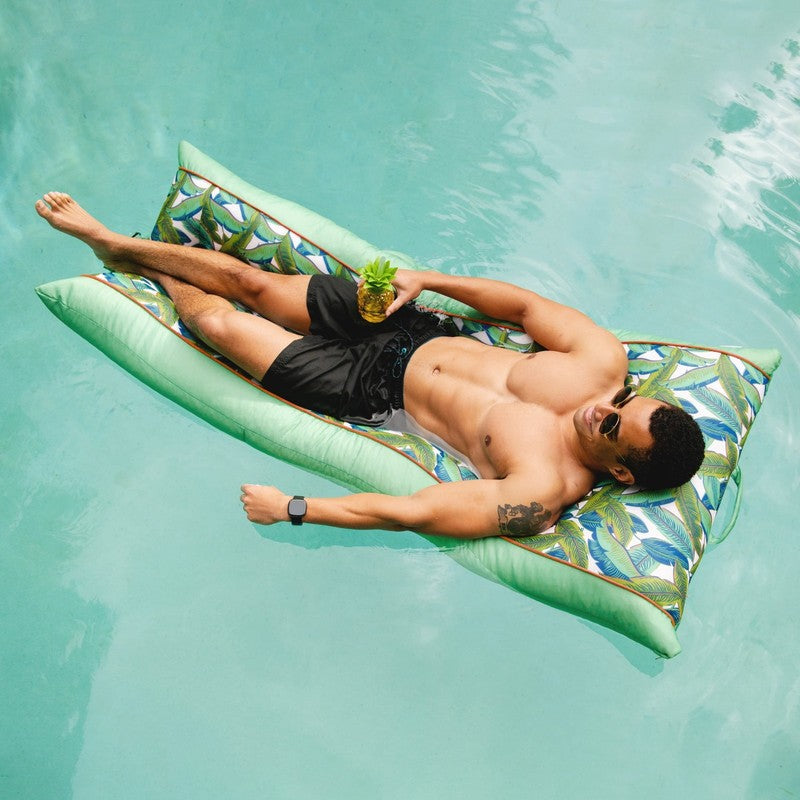 Kona No Inflation Needed Pool Lounger with Headrest, Tropical Palm Green Double 3