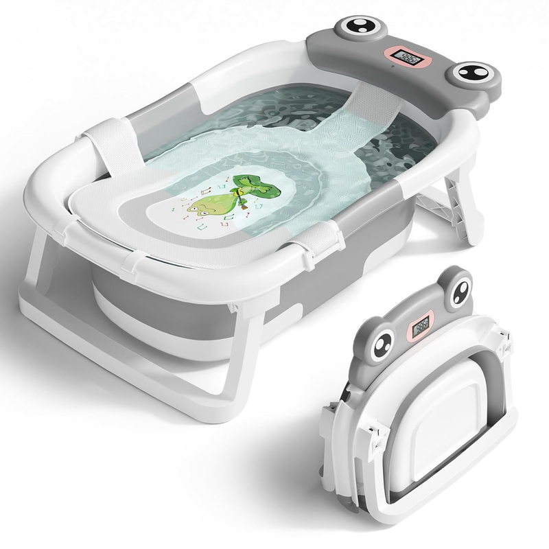 Collapsible Baby Bathtub with Cushion & Thermometer, Grey (0 24 Months)10