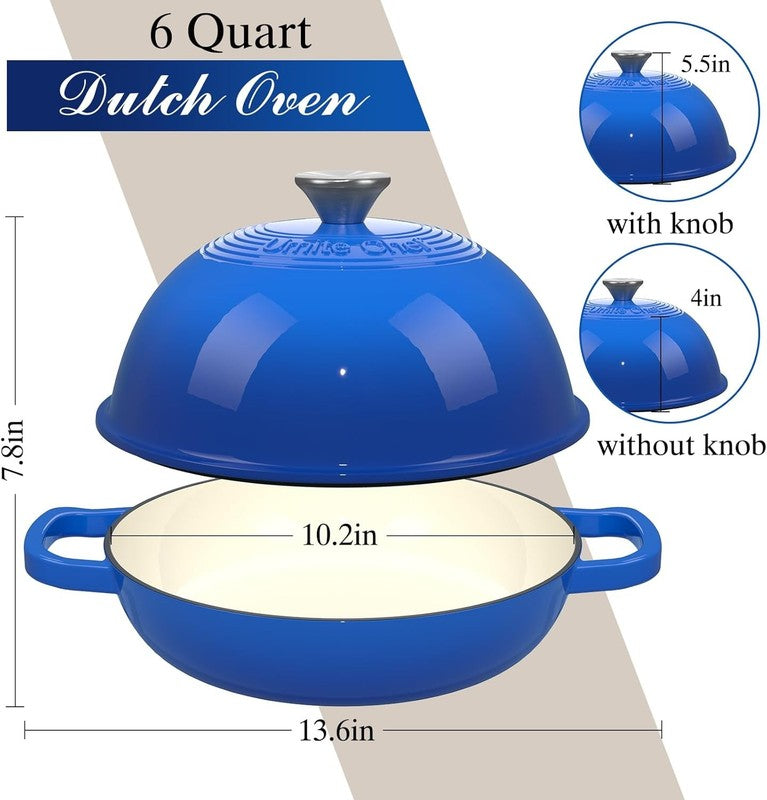 6QT Cast Iron Dutch Oven w/ Lid Sourdough Baking Dark Blue5