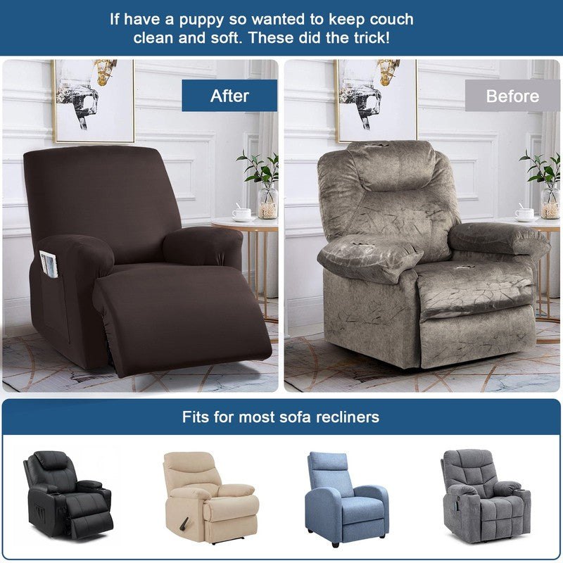 Recliner Chair Slipcover Stretch Cover with Pockets Furniture Protector, Coffee4