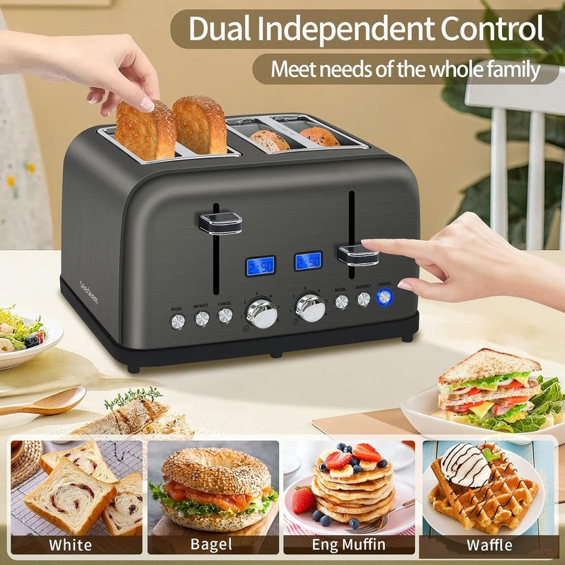 4 Slice Stainless Steel Toaster Dark Metallic - LCD, 6 Shades, Bagel, Defrost4