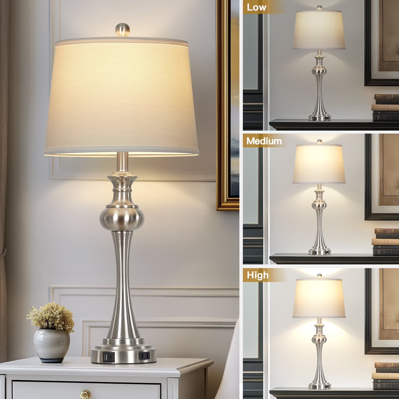 Modern Table Lamp Set of 2 with USB C+A Ports AC Outlet for Bedroom Living Room 2