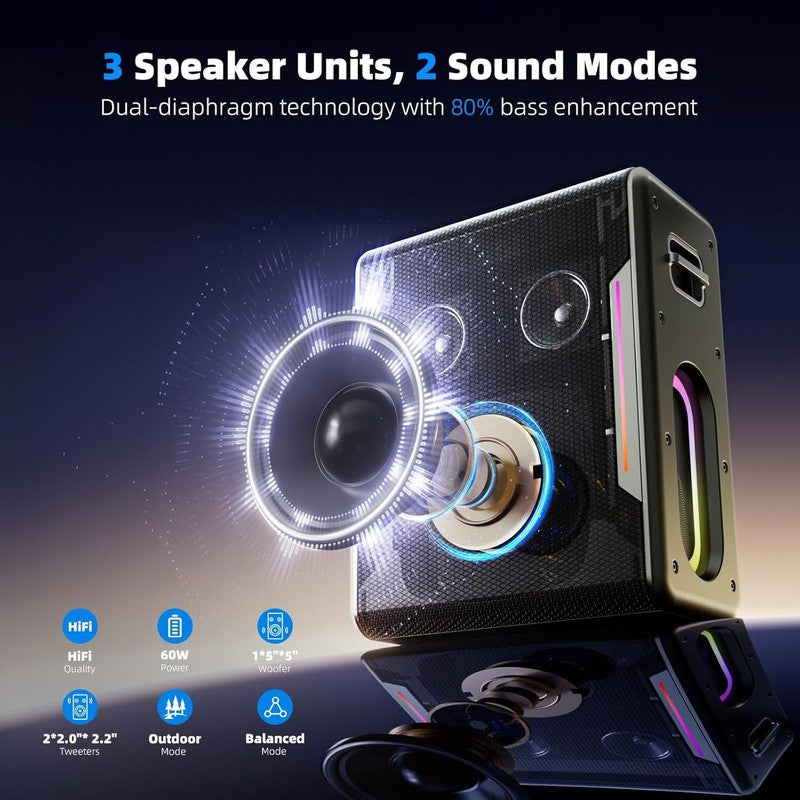 Karaoke Machine w/ 2 Wireless Mics Bluetooth LED DSP TF Card USB AUX1
