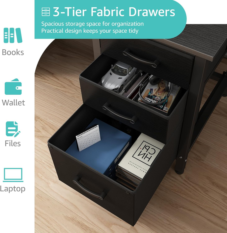 Computer Desk with File Drawers Cabinet, 47 Inch Reversible Home Office Desks wi5