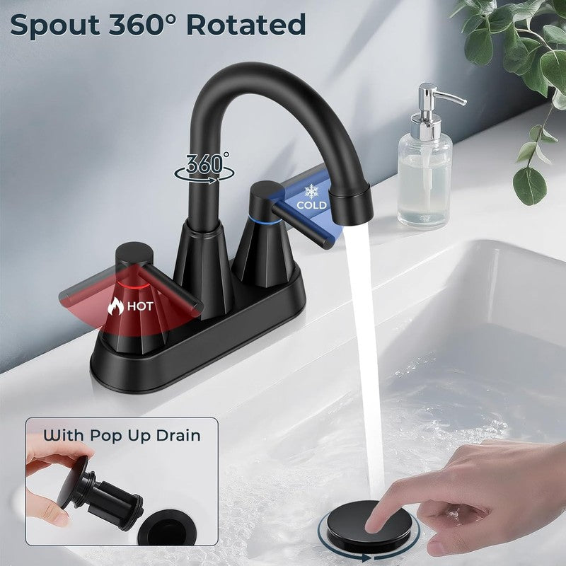 4 Inches Bathroom Faucet for 3 Hole,2-Handle Matte Black Bathroom Sink Faucets w4