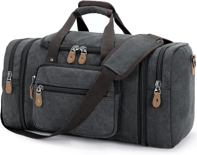 50L Canvas Duffle Bag Travel Expandable Weekend Overnight Duffel Men Dark Gray7