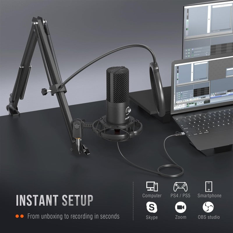 USB Studio Condenser Microphone Kit w/ Boom Arm for PC Streaming T6694