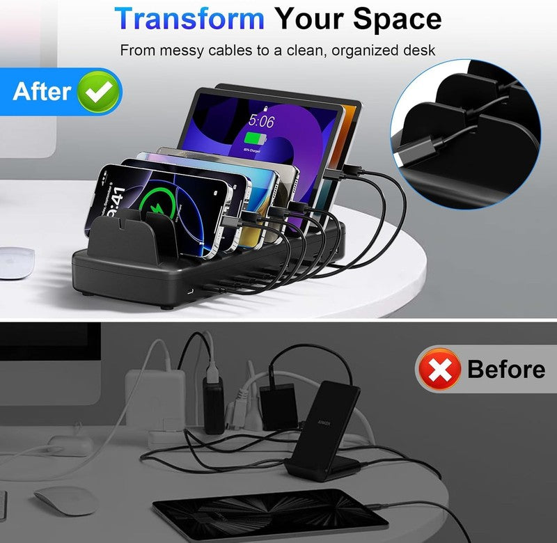 510W USB C Charging Station – 10 Port Fast Charger with Cables for Phones 5