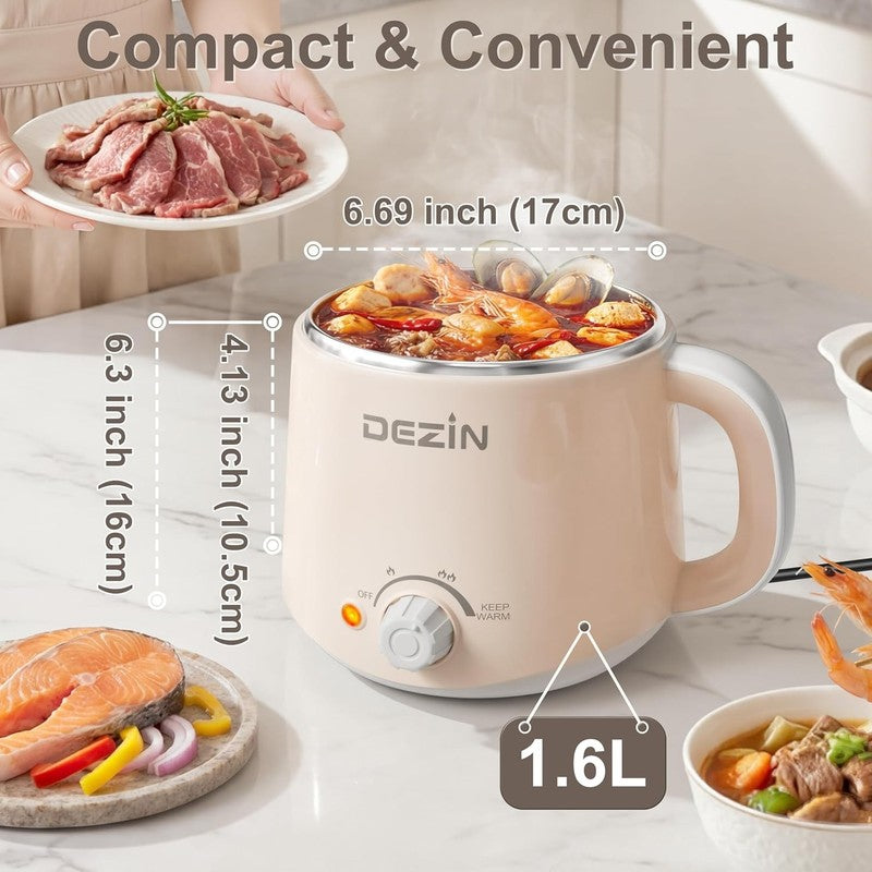 1.6L Electric Pot Ramen Cooker Stainless Steel Hot Pot Temp Control Warmer2