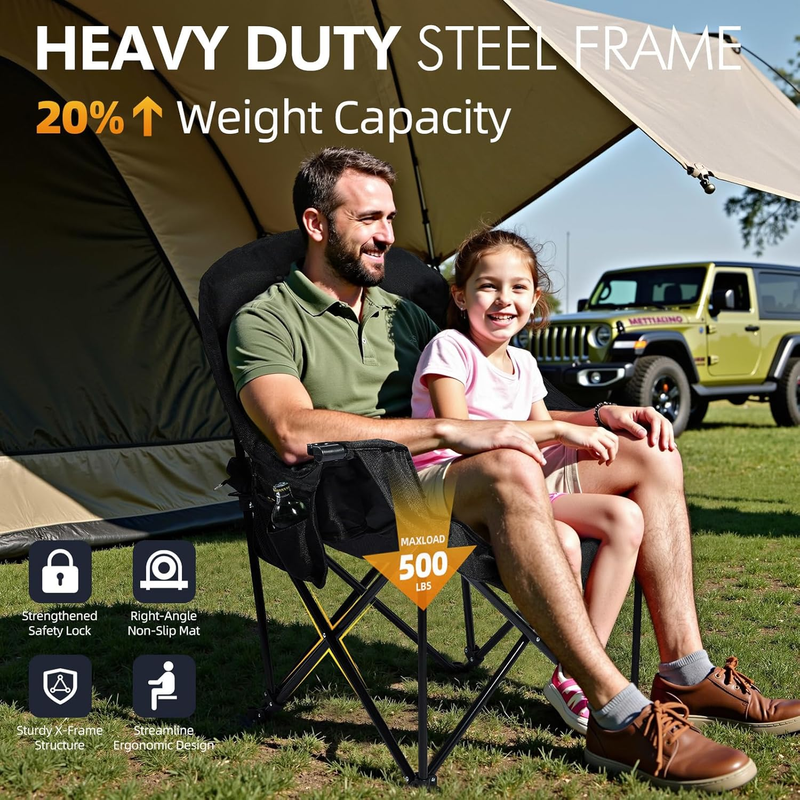 Oversized Camping Chair Heavy Duty Padded XL Folding Outdoor Lawn Chair w/Holder4