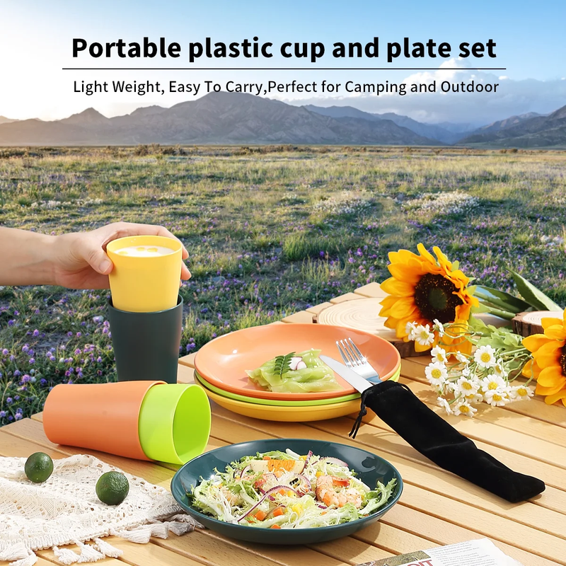 Camping Cooking Utensils Set Stainless Steel Silverware Plates Cups Outdoor4