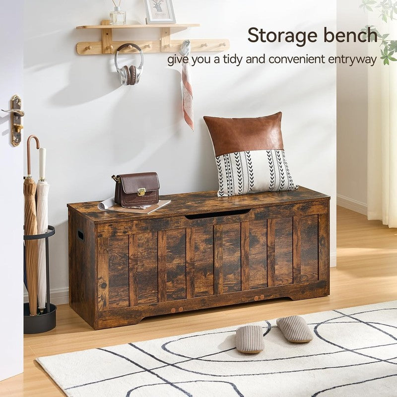 47.2'' Wooden Storage Chest Trunk Flip Top Bench Shoe Storage Rustic Brown3