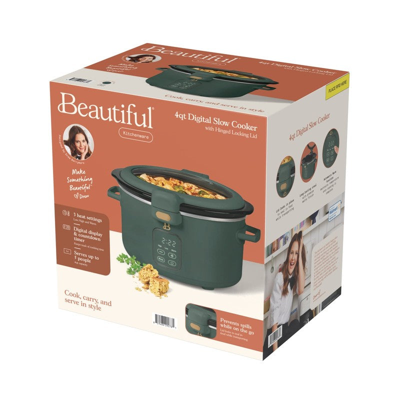 4 Qt Digital Slow Cooker with Hinged Locking Lid, Thyme Green by Drew Barrymore10