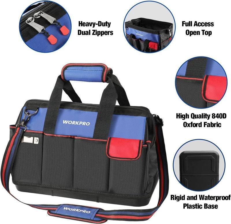 18" Tool Bag Waterproof Molded Base 20-Pocket Open Top Organizer with Strap2