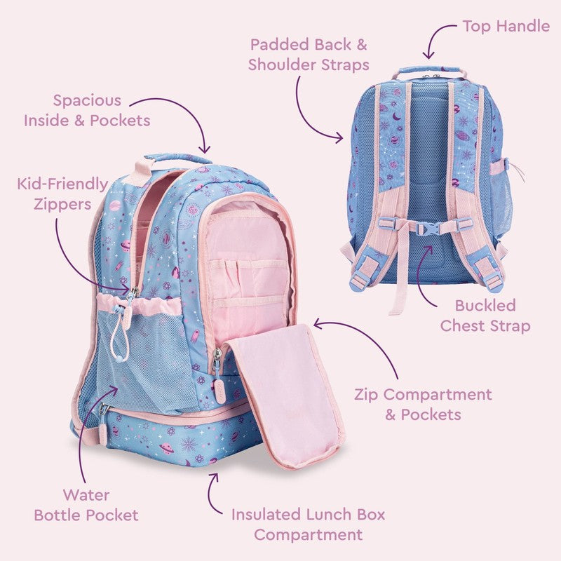 Kids Prints 2 In 1 Backpack & Insulated Lunch Bag   Lavender Purple Galaxy2