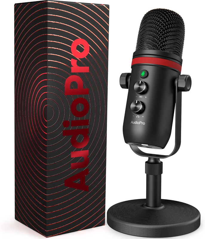 USB C Condenser Gaming Microphone w/ Headphone Jack, Volume, LED Mute10