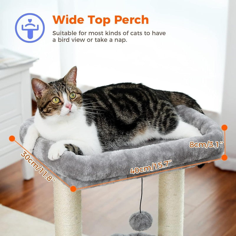 Cat Tree Tower for Indoor Cats with Condo, Sisal Scratching Posts & Pom Pom1