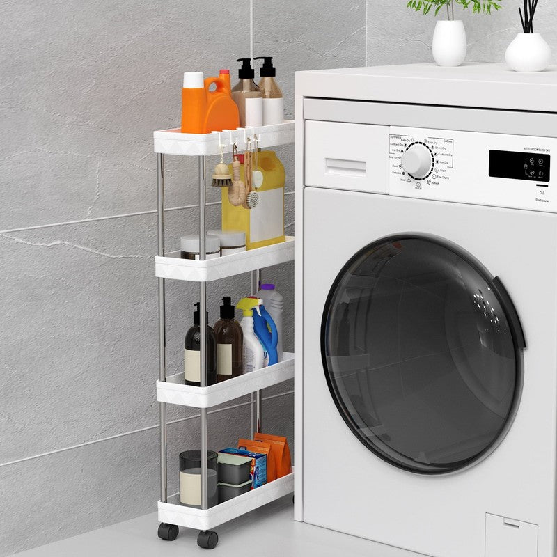 4 Tier Slim Rolling Storage Cart White, Bathroom Kitchen Laundry Organizer4