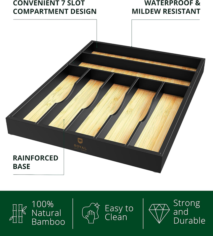 Bamboo Kitchen Drawer Organizer 7 Slot Silverware Utensil Cutlery Tray1