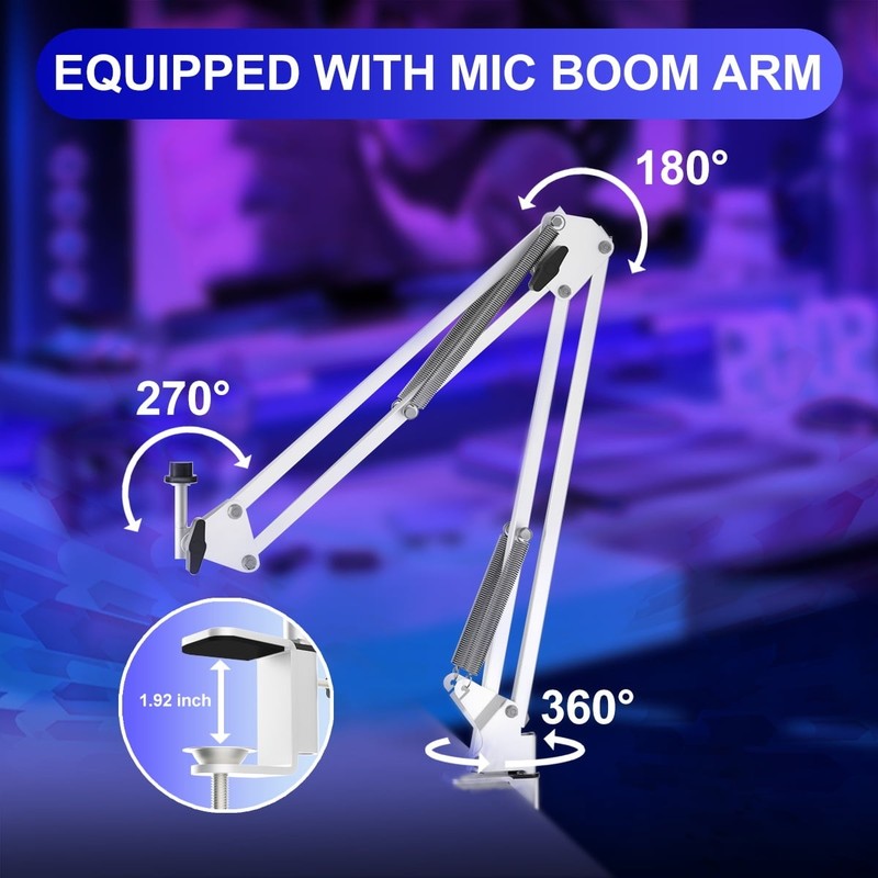 USB Condenser Microphone RGB Mute Boom Arm Pop Filter Shock Mount Plug Play7