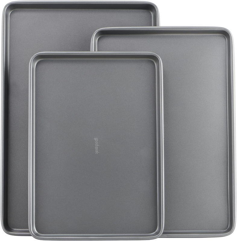 3PC Nonstick Baking Sheet Set Carbon Steel Cookie Pans Gray7