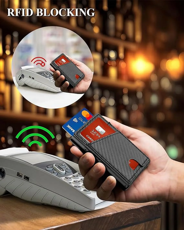 Minimalist Slim Wallet, Men Wallets with POP up Card Holder, RFID Blocking1