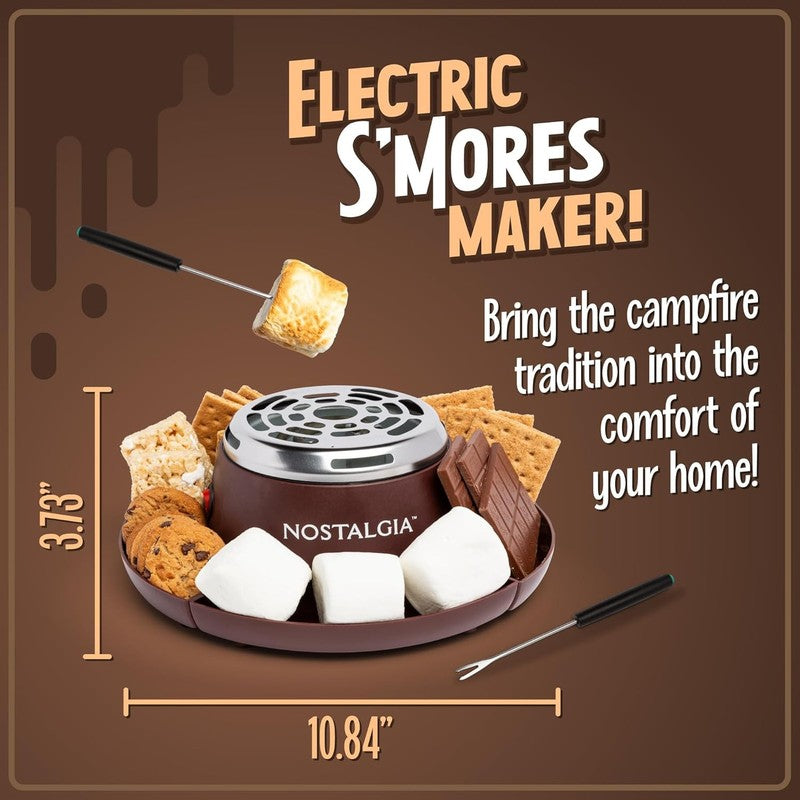 Electric S'Mores Maker, 4 Trays, Roasting Sticks, Indoor Tabletop Kit, Brown1