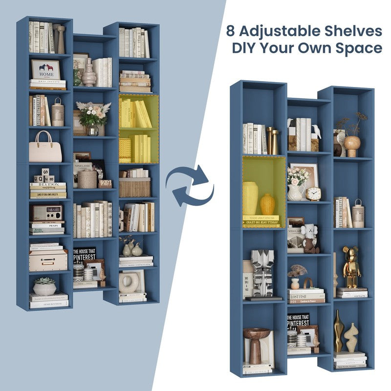 21-Cube Bookcase, 71’’ Tall Wooden Bookshelves with Adjustable Shelves, Triple W2