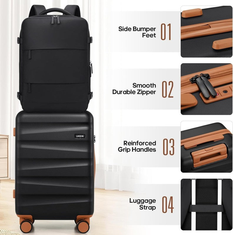 3 Piece Luggage Set w/ Backpack PC Carry On Spinner Hardshell Suitcase TSA Lock5