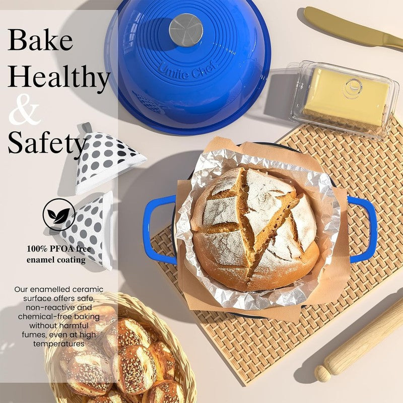6QT Cast Iron Dutch Oven w/ Lid Sourdough Baking Dark Blue1