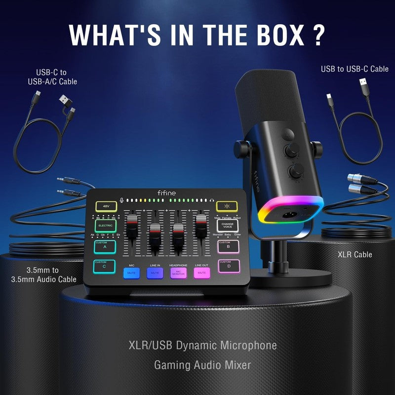 Gaming Mic & Audio Mixer Bundle USB/XLR RGB Streaming Set w/ Fader KS58