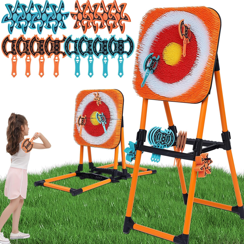 Axe Throwing Game Set Backyard w/ 8 Axes 8 Star Darts Indoor Outdoor Fun11