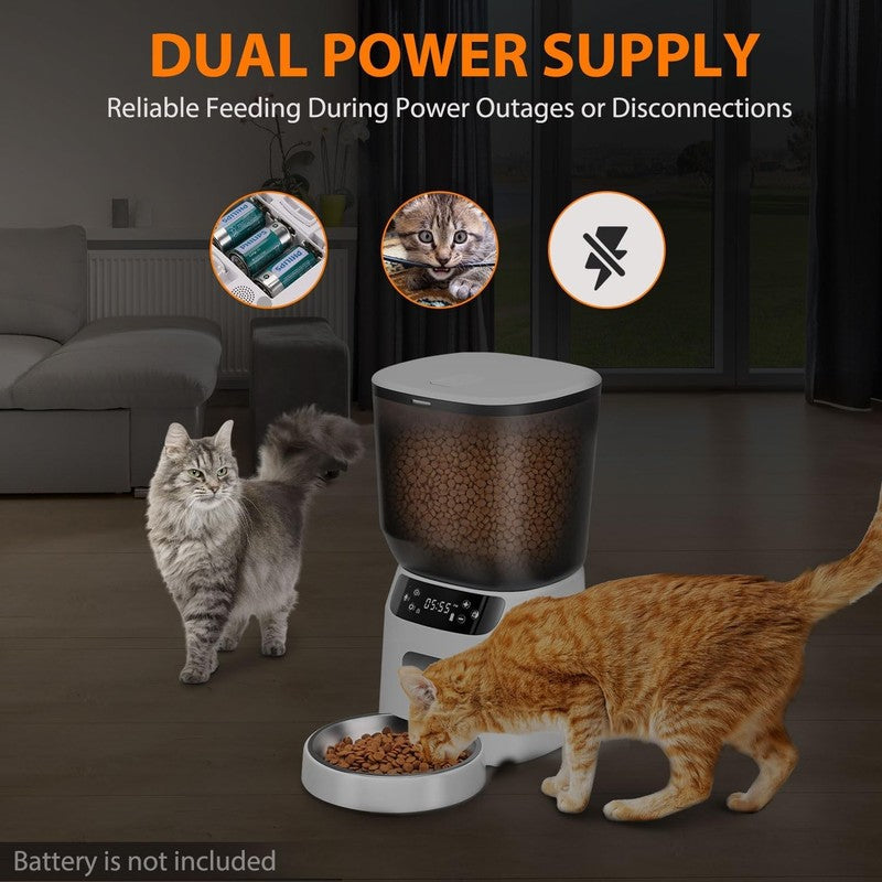 Automatic Cat Feeder with Stainless Steel Bowl, Food Dispenser 6 Meals Daily2