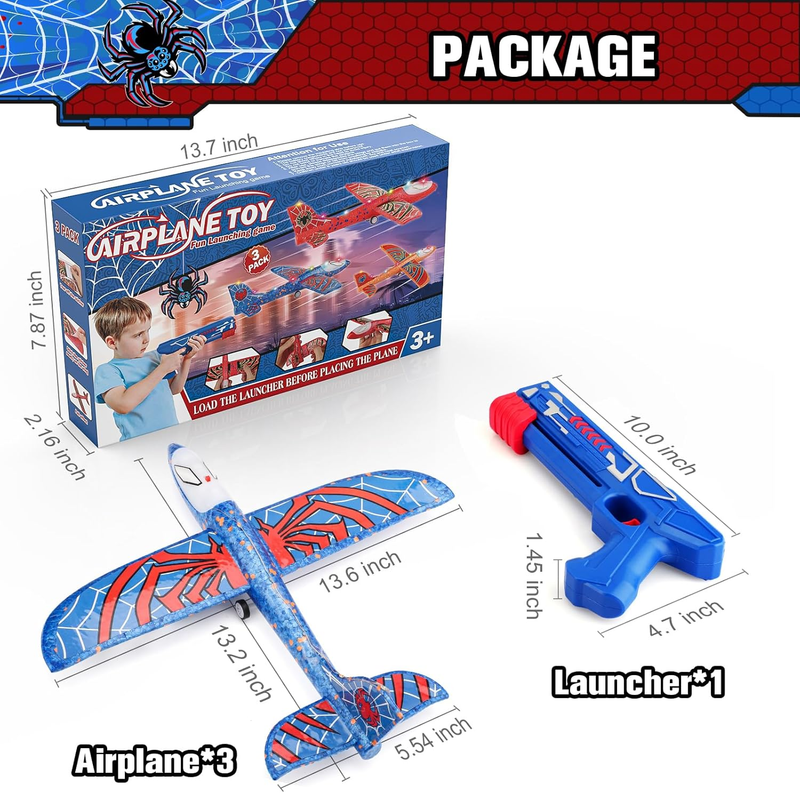 3 Pack Spider LED Foam Airplane Launcher Toys 2 Flight Modes Outdoor Kids6