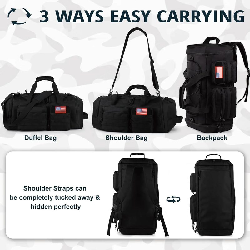 25.6In Gym Bag for Men, 50L Large 3 in 1 Sports Travel Duffle Bag with Shoes Com6