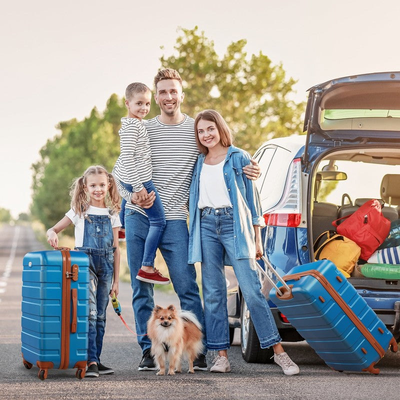 4 Piece Luggage Set Hardside Spinner Suitcase 16 20 24 28 Inch Sky Blue Tan3